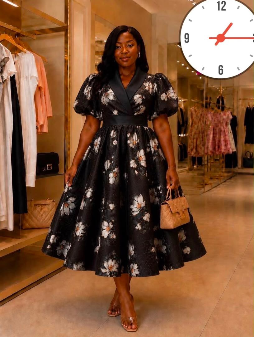 Robe patineuse évasé à fleur brocart